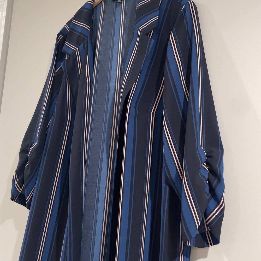 Dress Barn (Roz & Ali) Striped Longline Open Front Blazer Jacket -Blue/White, 3X - Picture 5 of 11